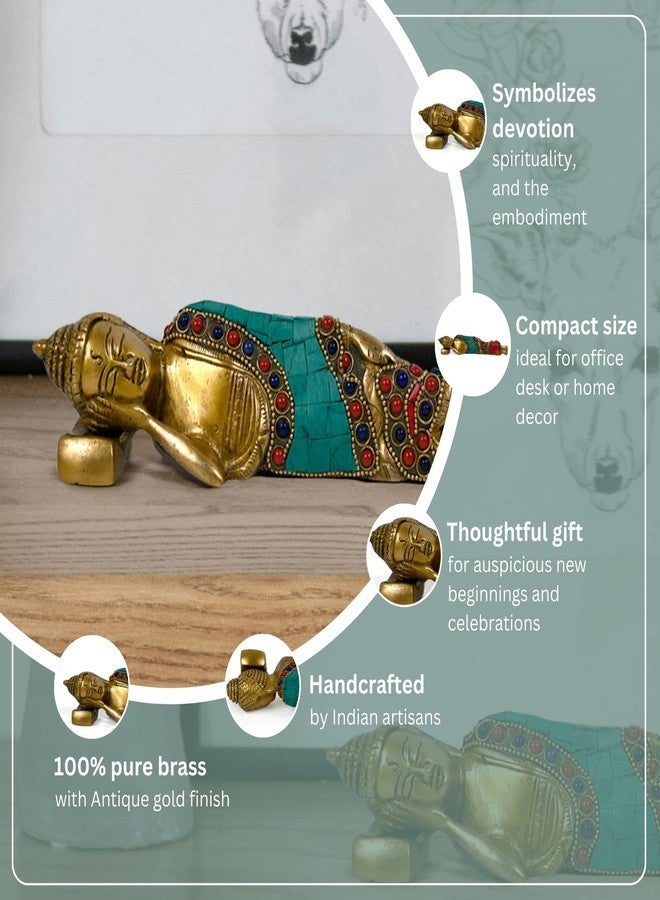 CRAFTHUT Brass Sleeping Buddha Idol - Red & Green Collectible Figurine for Home & Office Decor (10.6 x 1.75 x 1.9 in) 1kg - Image 2